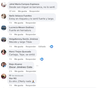 Comentarios de los costarricenses en redes sociales sobre la intensidad del sismo. Cortesía: Redes sociales