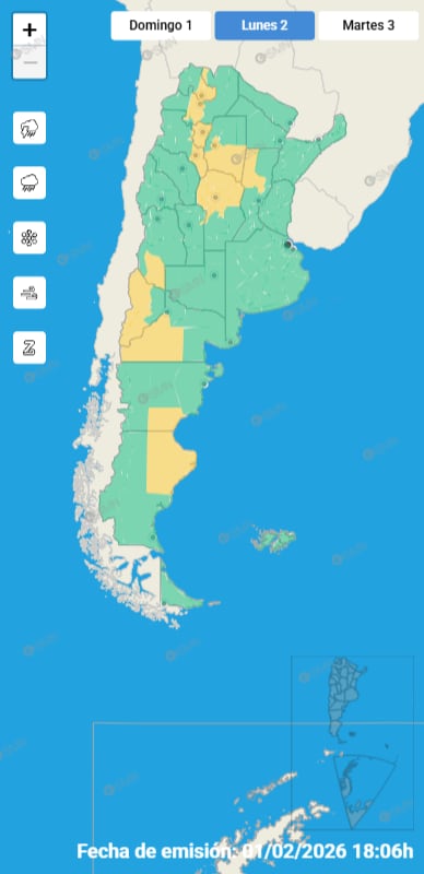 El alerta amarilla por tormentas rige en doce provincias del norte, Cuyo y sur del país