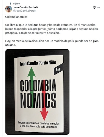 Juan Camilo Pardo, economista, presentó Colombianomics, un libro que puede ayudar a Colombia a salir del rezago económico en el que está - crédito @JuanCamiloPardN/X