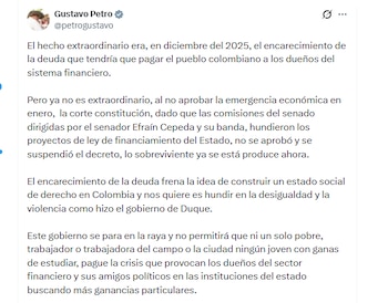 El presidente Gustavo Petro contradijo argumentos de la Corte Constitucional para tumbar la emergencia económica - crédito @petrogustavo/X
