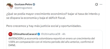 El presidente Gustavo Petro defendió el desempeño de la economía colombiana en 2026 - crédito @petrogustavo/X