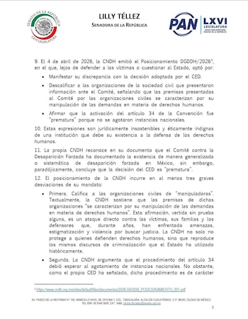 (extracto del documento difundido por la senadora en sus redes sociales)