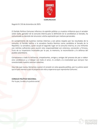 Comunes decidió entregar su candidatura