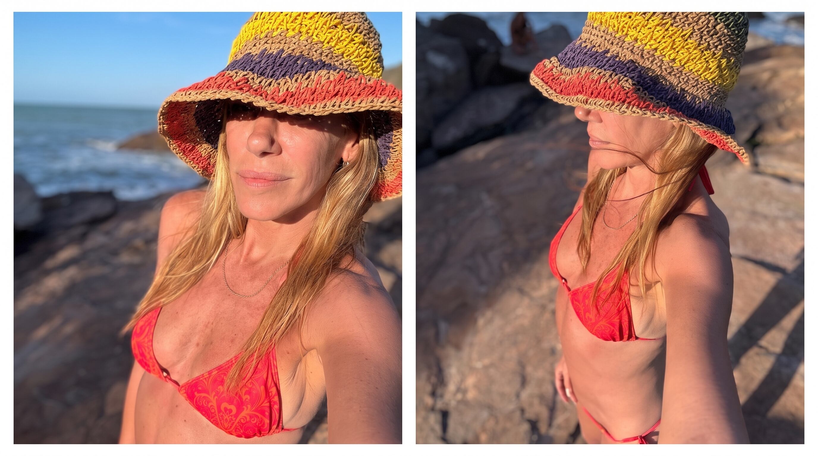 Marcela Baños posa con un sombrero multicolor y un bikini rojo en la costa de Brasil durante sus vacaciones