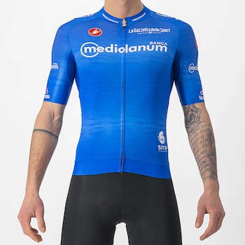 La malla "azzurra" es portada por el líder de montaña de la competencia. All4cycling.