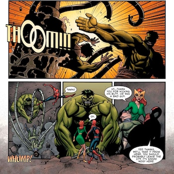 Spider-Man Family #9 reunió a Spider-Man y Jean Grey en una misión de S.H.I.E.L.D. para vigilar a Bruce Banner y frenar una transformación de Hulk