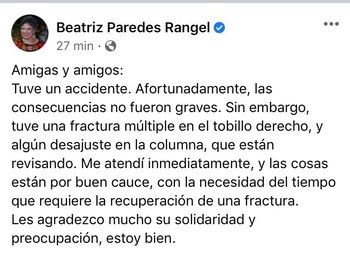 La senadora informó su estado