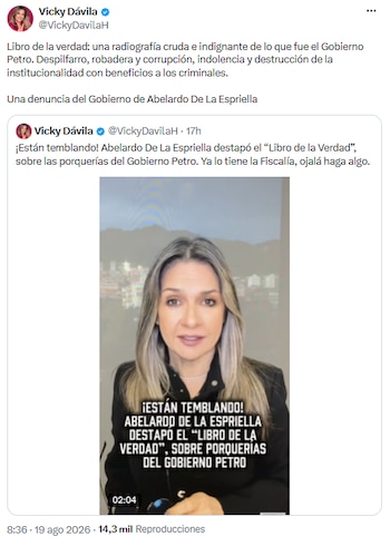 Vicky Dávila denuncia despilfarro y corrupción en el balance sobre la gestión anterior - crédito @VickyDavilaH/X