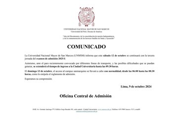 Comunicado de la UNMSM