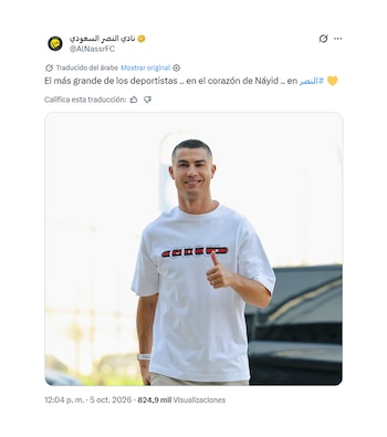 El posteo de Al-Nassr para anunciar la incorporación de CR7 a los entrenamientos (@AlNassrFC)