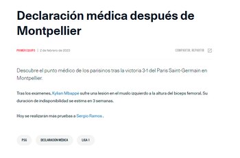 Parte médico lesión de Mbappé en PSG