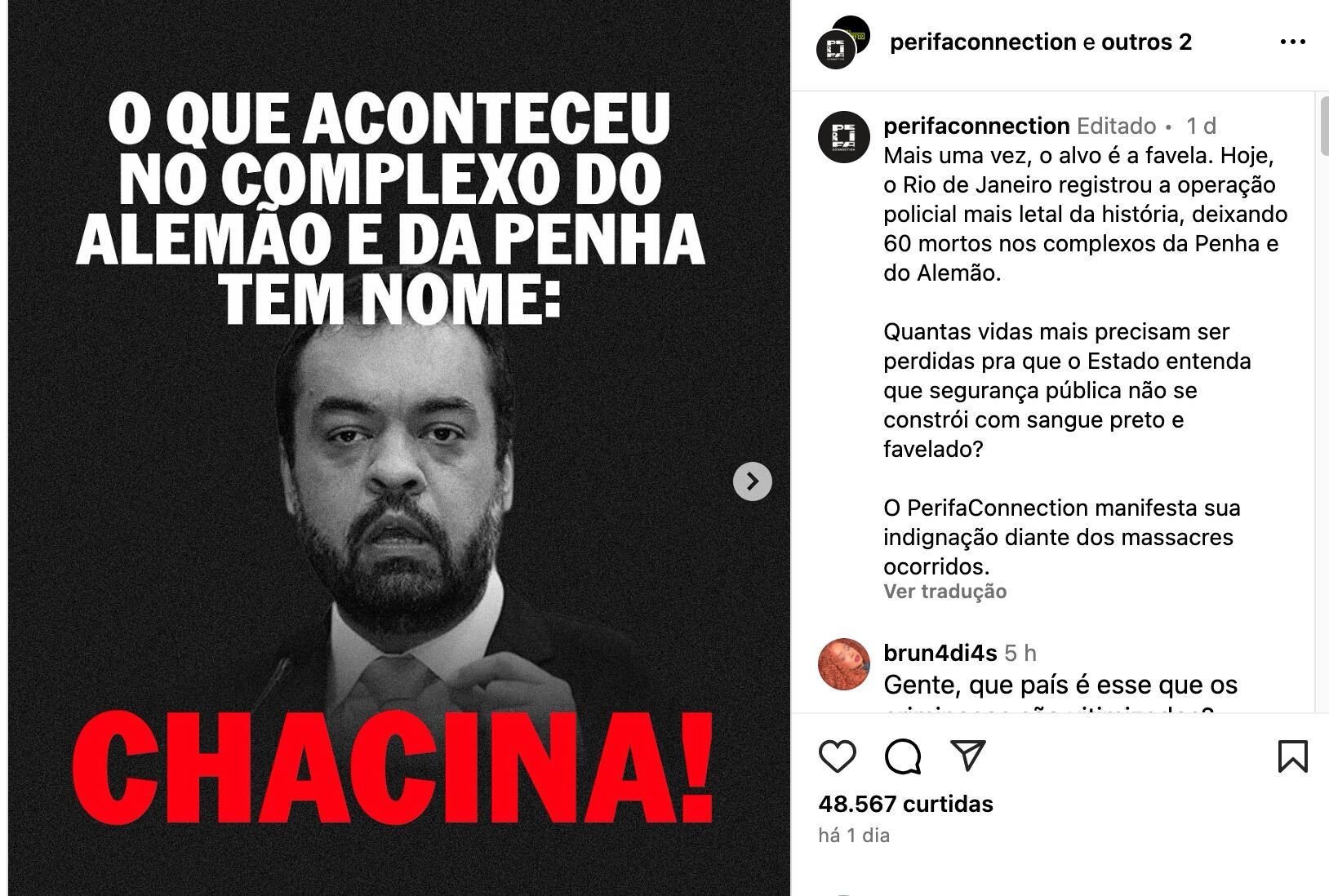 Publicación del líder del Comando Vermelho Marcinho VP (crédito: Instagram)