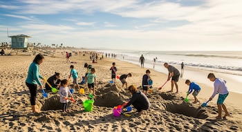 Niños y adultos excavan activamente