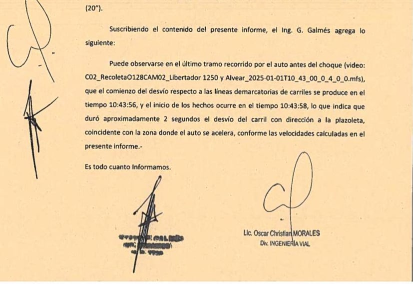 La pericia accidentológica del caso: las 10:43 como hora del impacto