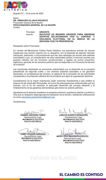 Comunicado Pacto Histórico - crédito Pacto Histórico X