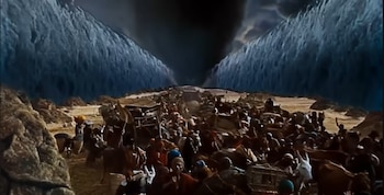 La escena se editó en reversa para que pareciera que el agua se abría en lugar de cerrarse. (Captura de video)