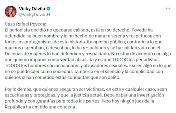 Vicky Dávila pidió garantías para las denunciantes y recordó que no existe una condena judicial - crédito @VickyDavilaH/X