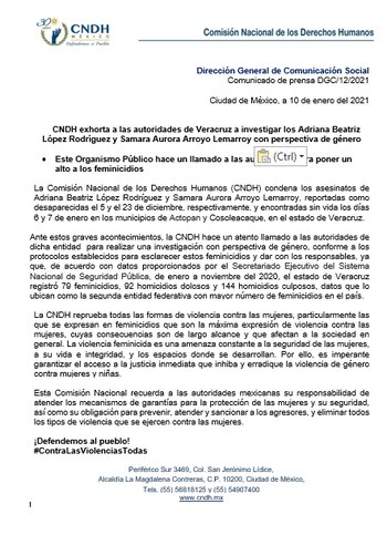 La CNDH condenó los feminicidios