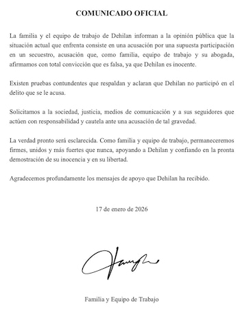 El comunicado posteado en sus