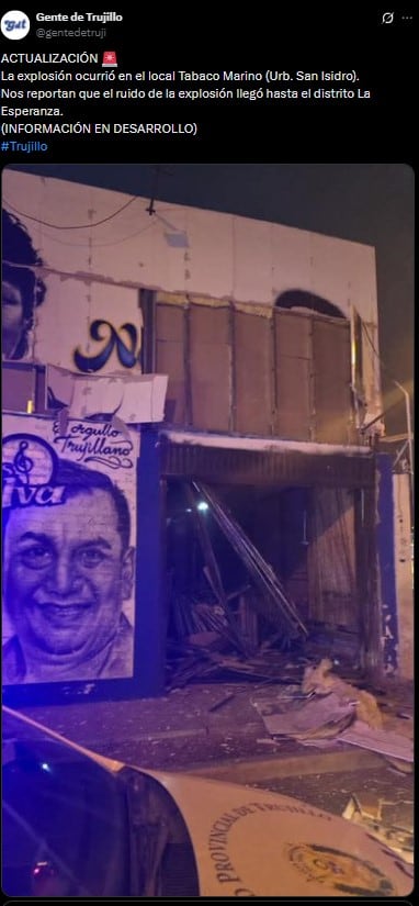 Explosión sacude Trujillo: viviendas afectadas tras detonación en local Tabaco Marino. Infobae Perú / Captura: X.