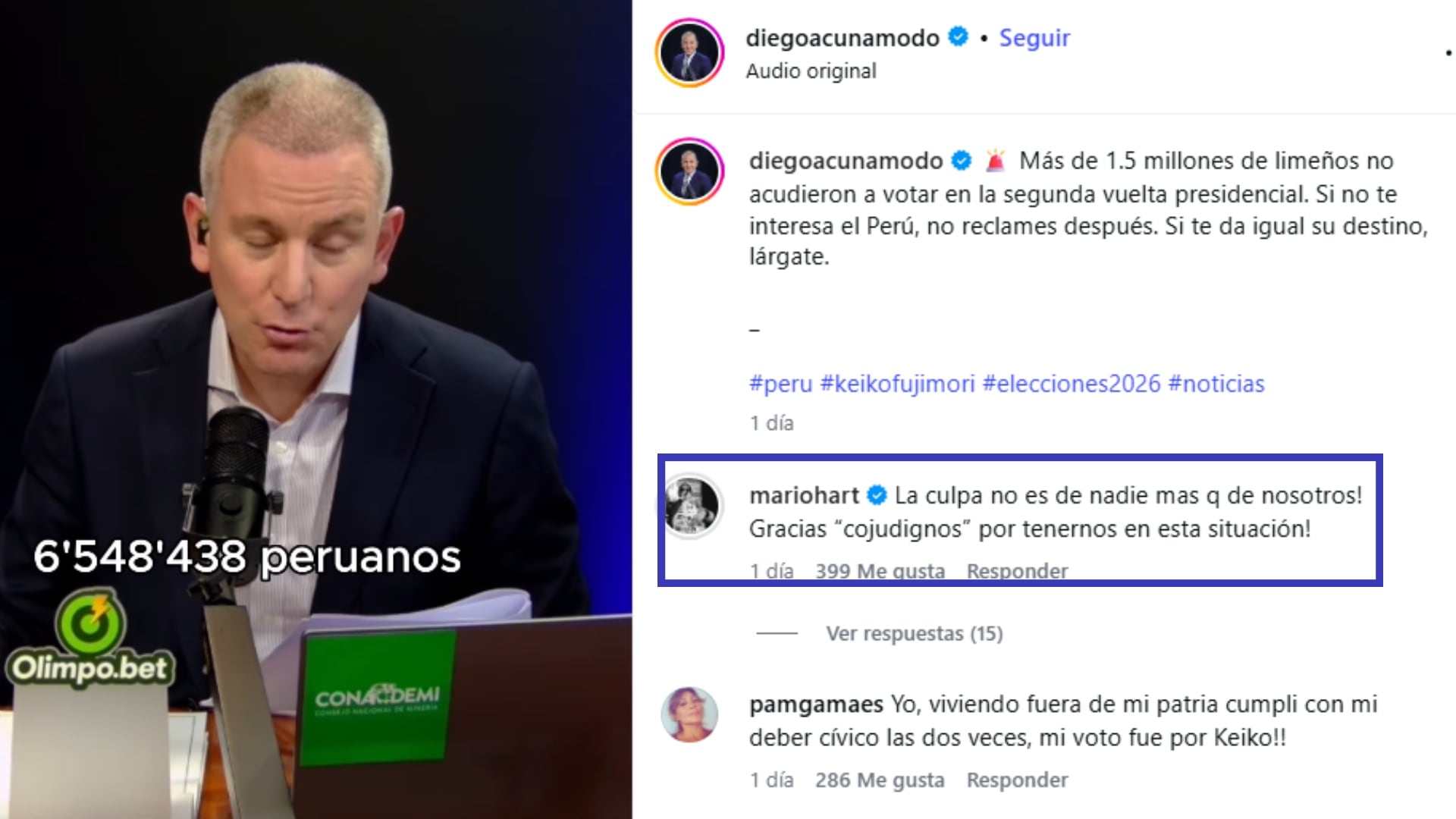 Mario Hart estalla contra personas que no fueron a votar.