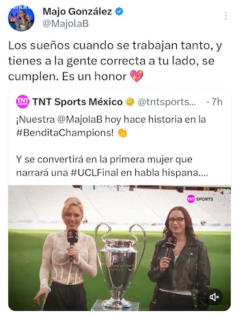 Majo es la primera mujer en relatar la final de la Champions League.