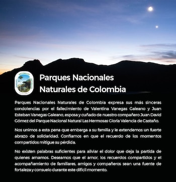 Parques Nacionales Naturales de Colombia confirmó el fallecimiento de Valentina y Juan Esteban Vanegas - crédito @ParquesColombia/X