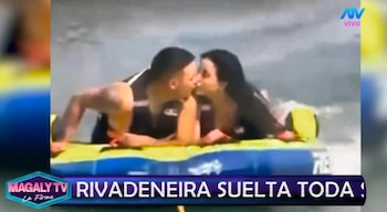 Angie Zapata y su nuevo acompañante: joven de 23 años fue detenido por presunta vinculación con banda criminal. Captura: Magaly TV La Firme.