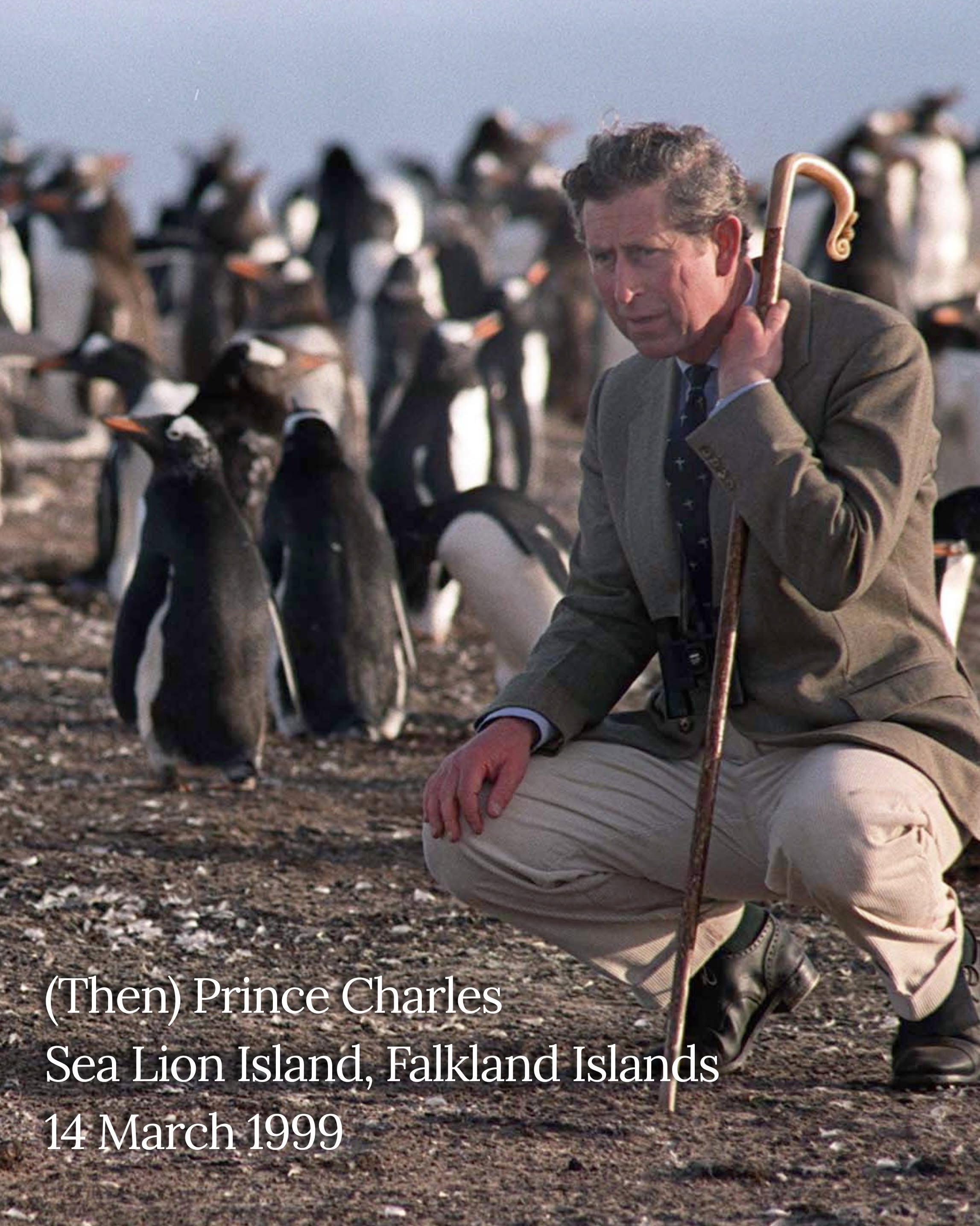 La foto que compartió el rey británico Carlos III, sobre una visita que realizó a las Islas Malvinas en 1999