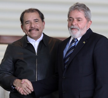 El dictador de Nicaragua, Daniel Ortega, y el presidente de Brasil, Lula da Silva, durante un encuentro oficial en el Palacio de Itamaraty, (Brasilia, Brasil)