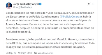 Reporte oficial de la Gobernación de Cundinamarca tras el hallazgo de un cadáver con rasgos parecidos a los de Yulixa Toloza - crédito X