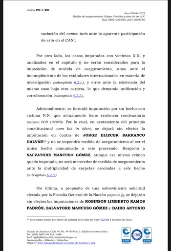 El documento aclara que Mancuso