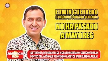 Captura de televisión con el retrato de Edwin Guerrero, rótulos informativos sobre fondo amarillo y el logotipo del programa América Hoy