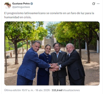 El presidente Petro se reunió con los mandatarios Yamandú Orsi (Uruguay), Claudia Sheinbaum (México) y Luiz Inácio Lula Da Silva (Brasil) - crédito @petrogustavo/X