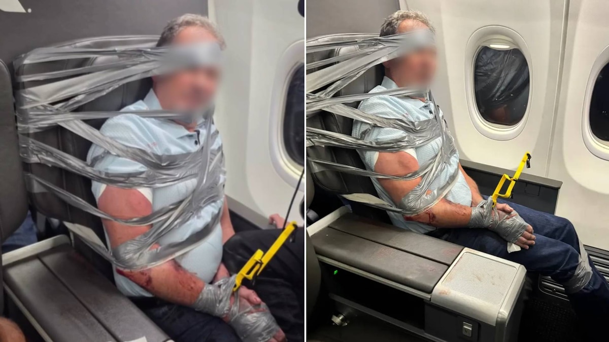 Imagen de la noticia: Imputan al pasajero que ataron con cinta adhesiva en un vuelo de American Airlines: enfrenta hasta 20 años de prisión