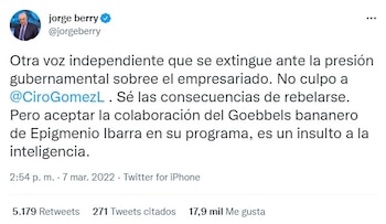 Jorge Berry arremetió contra Ciro