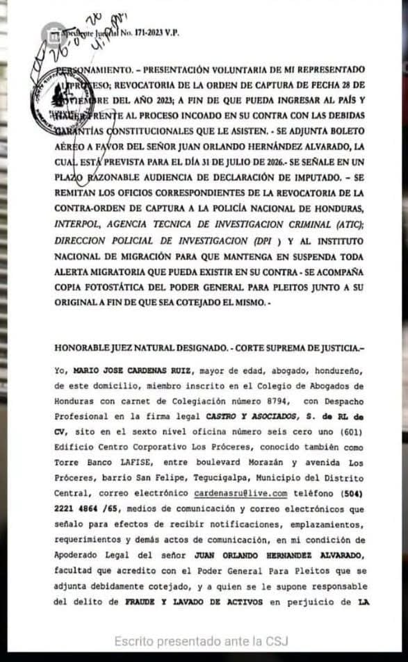 El 31 de julio es la fecha prevista para el regreso del expresidente Juan Orlando Hernández a Honduras