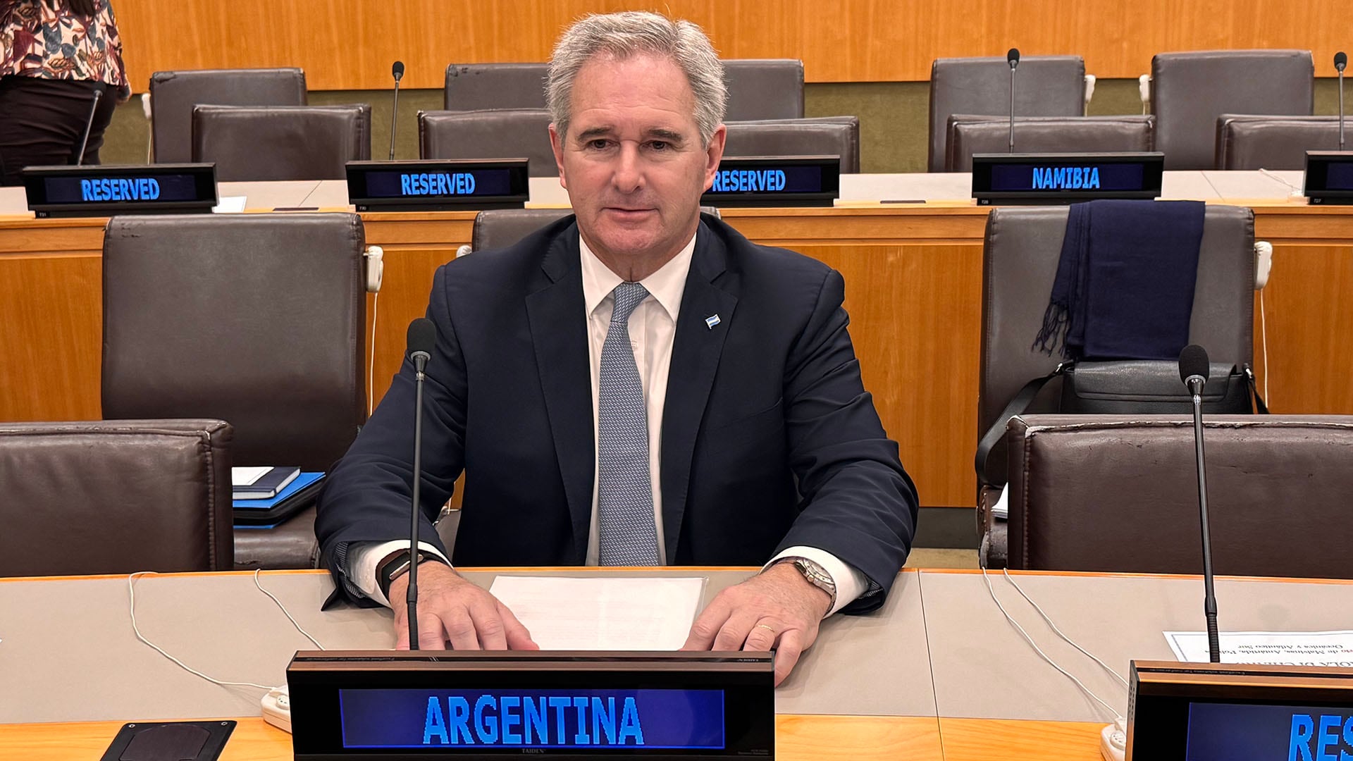 El canciller Pablo Quirno expone ante el Comité de Descolonización de la ONU, (New York, Estados Unidos)