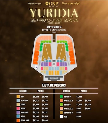 Yuridia anuncia su esperado regreso a los escenarios con la gira 'Las cartas sobre la mesa tour', recorriendo México en 2026. - - (Ocesa)