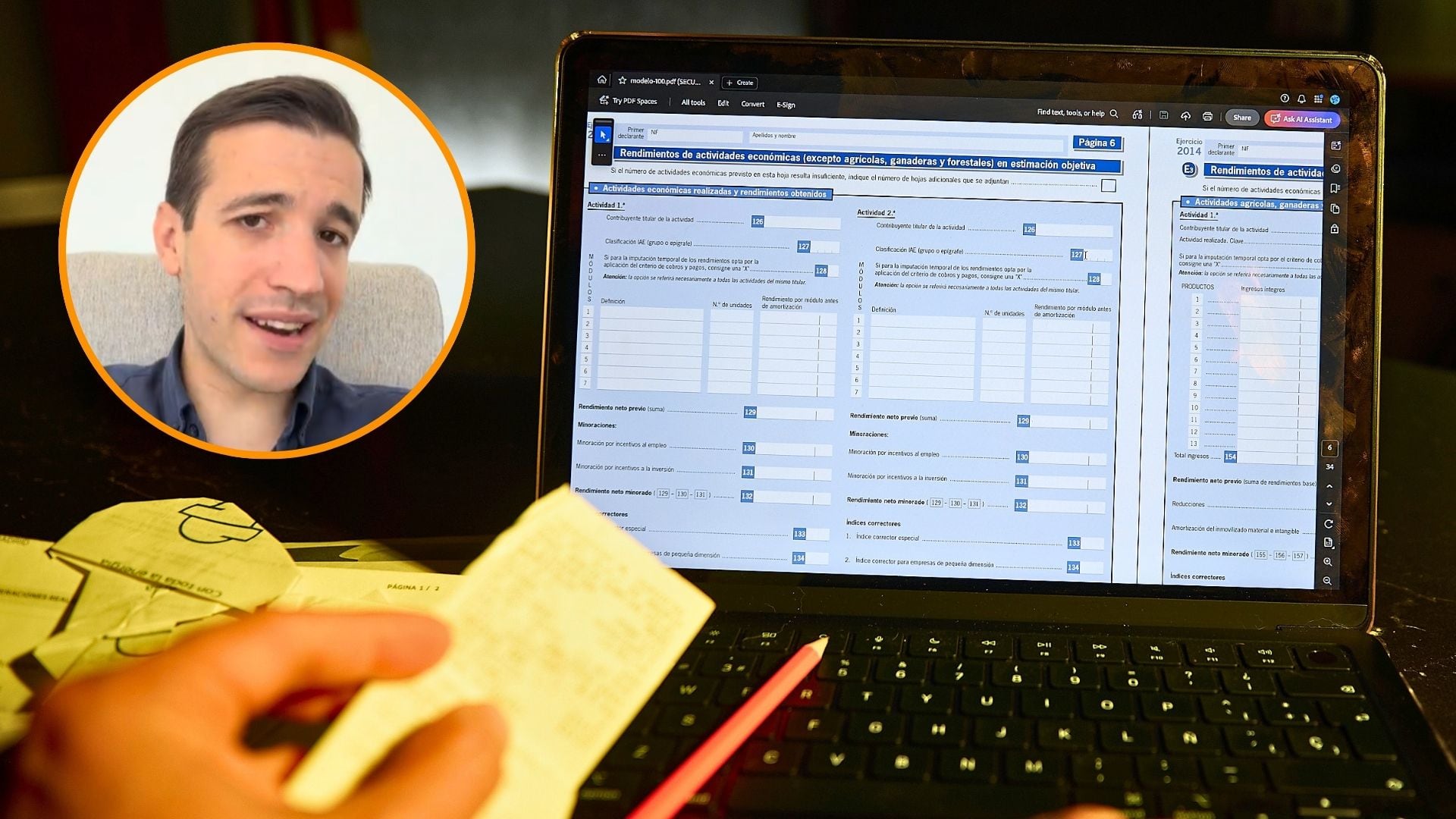 Una persona hace el borrador de su declaración de la renta en un ordenador (Montaje Infobae con imágenes de @juanmalorentelaboralista / TikTok y Jesús Hellín / Europa Press)