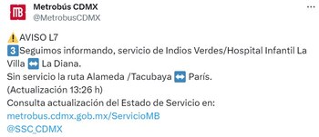 Estado en tiempo real de cada una de las líneas de la red de transporte público terrestre capitalino.