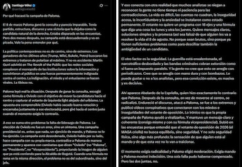 Santiago Vélez se refirió al descenso de Paloma Valencia en las encuestas - crédito @santiagovelez82/X