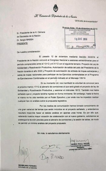 La solicitud que firman Mario