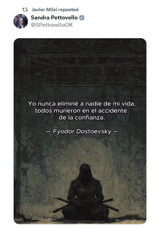 El mensaje que publicó Sandra Pettovello, que fue reproducido por el presidente Milei
