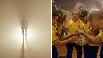 Abelardo de la Espriella apareció en un túnel iluminado simulando la entrada de un futbolista profesional antes de una final en medio de su campaña presidencial - crédito @defensoresdelapatriaoficial/Instagram