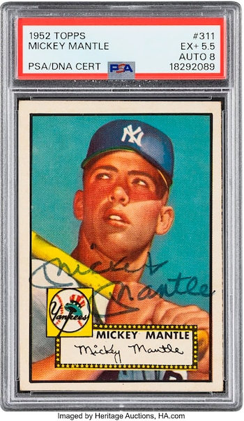 Tarjeta Topps de Mickey Mantle firmada en 1952.
