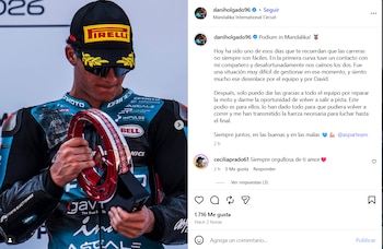 Post de Dani Holgado tras el accidente en el Gran Premio de Indonesia en la competencia de Moto2 - crédito daniholgado96