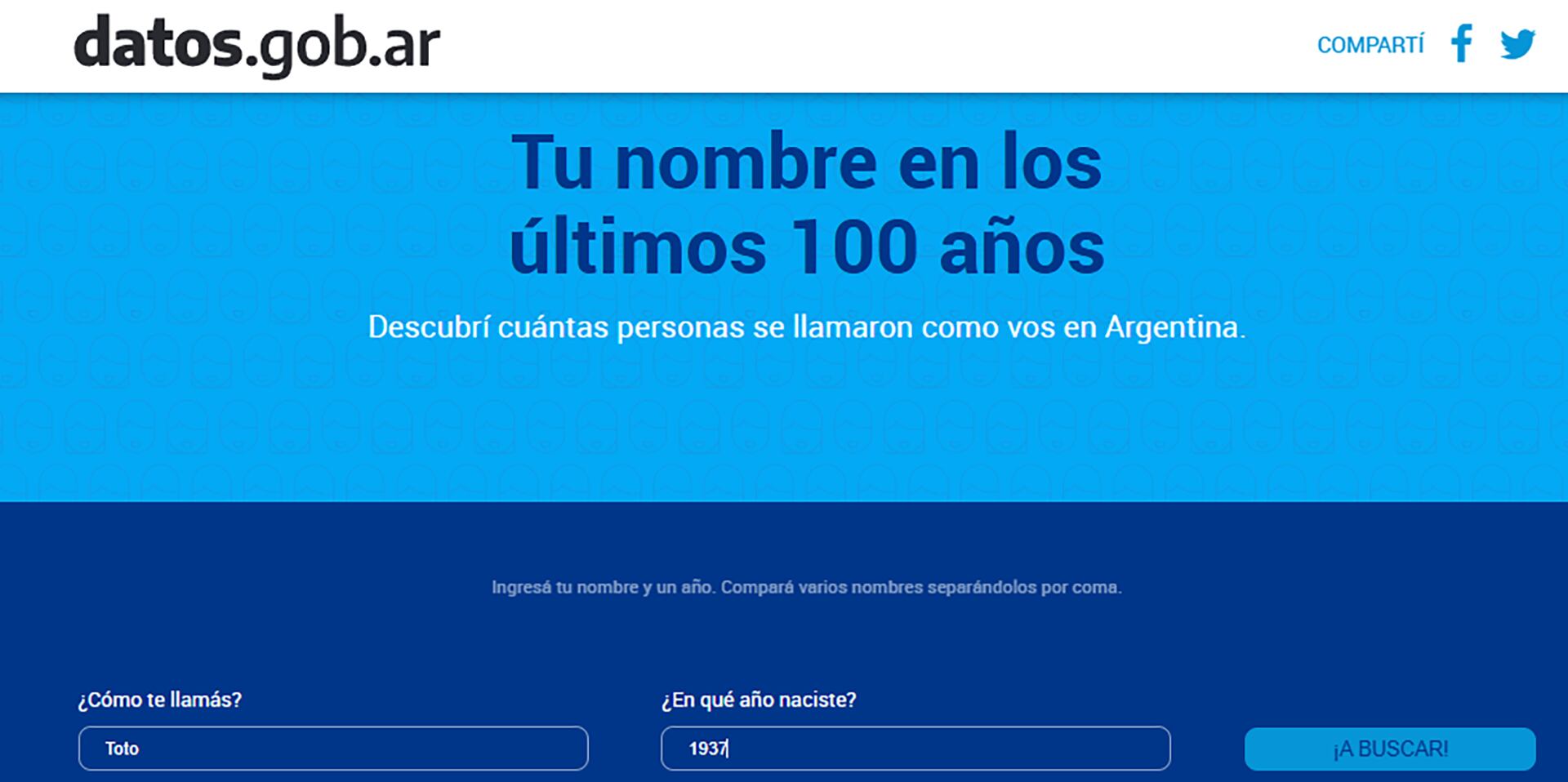 El sitio https://nombres.datos.gob.ar/ te permite descubrir cuántas personas se llamaron como vos en Argentina, en los últimos 100 años