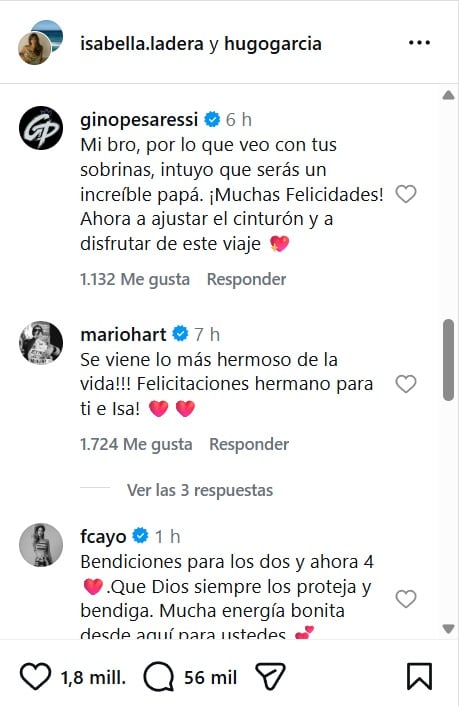 Los mensajes de felicitaciones para Hugo García e Isabella Ladera tras confirmar embarazo