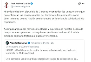 Juan Manuel Galán destacó la importancia de la unidad regional para enfrentar las consecuencias del desastre natural - crédito @juanmanuelgalan/X